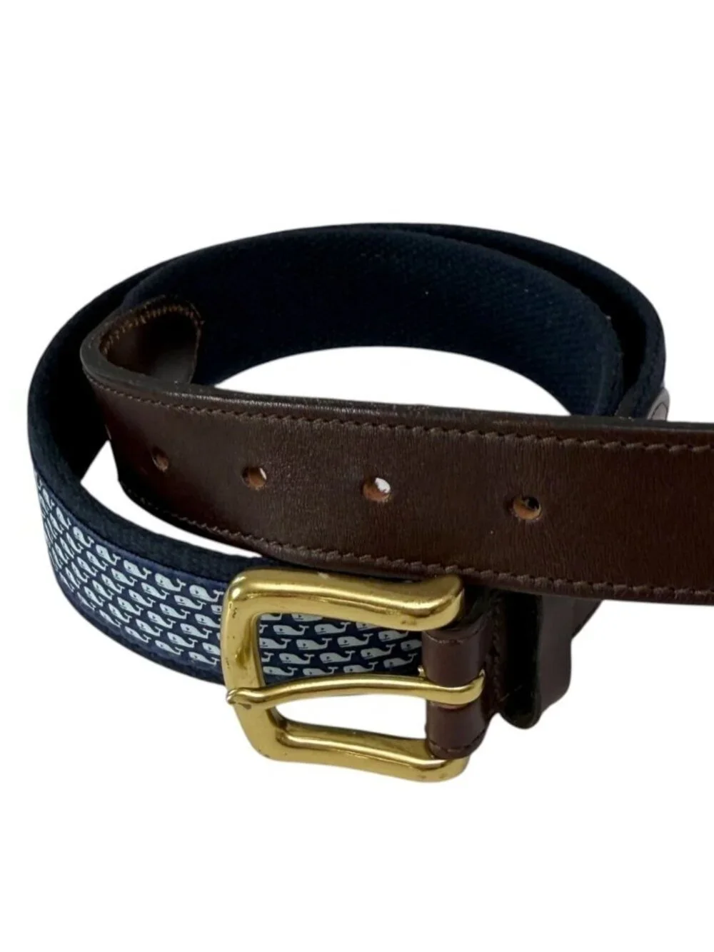 Vineyard Vines Mens Belt Size Small Blue Whale Logo Print Brown Leather